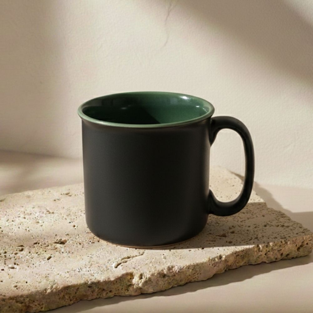 green edge black ceramic jumbo mug set of 2 for tea and coffee serving